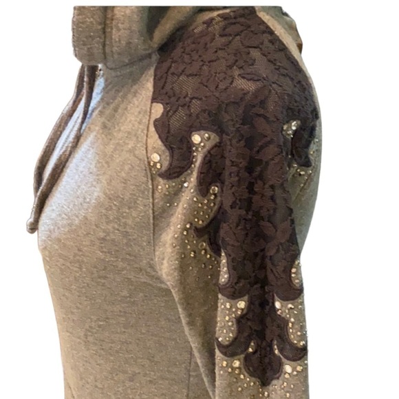 Miss Me Zip hoodie with lace design Grey & Black Jacket XS - Picture 1 of 9